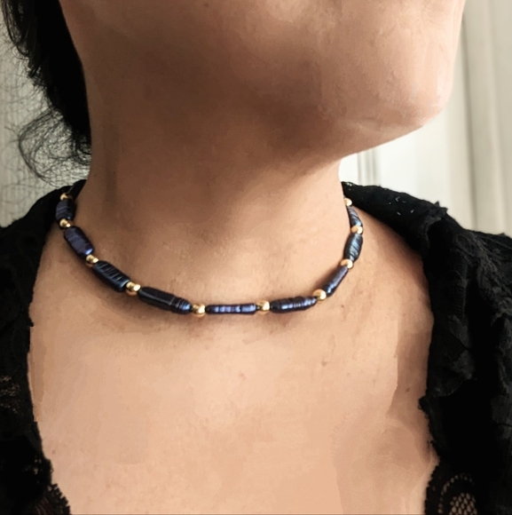 Natural Blue Keshi Pearls Sticks Necklace - Picture 10 of 10